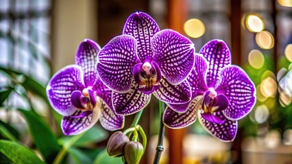 Wall Mural - Stunning purple orchids in full bloom with detailed patterns.