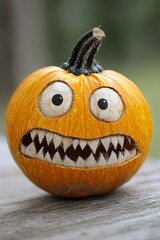 Canvas Print -  A carved pumpkin displaying a monster's visage with a broad grin