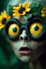 Wall Mural -  A person wearing sunflowers on their head and goggles over their eyes and nose