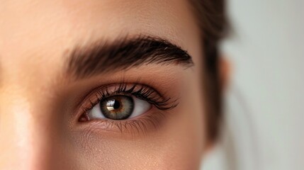 Close up of female eye with bright makeup and brush applying mascara on eyelashes