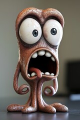 Wall Mural -  A tight shot of a figurine depicting a cartoon character with an open mouth and wide-open eyes