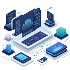 Wall Mural - futuristic data visualization interface enhanced with colorful neon elements