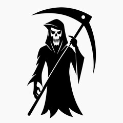 A grim reaper with a scythe silhouette vector illustration on white background