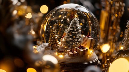 Wall Mural - christmas snow globe festive winter scene. new year and christmas background