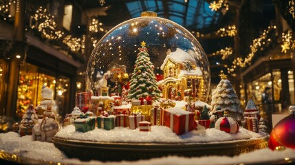 Wall Mural - christmas snow globe festive winter scene. new year and christmas background