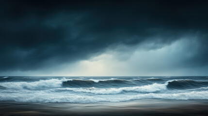 Wall Mural - stormy ocean scene with dark churning waves and ominous clouds creates dramatic atmosphere. turbulen