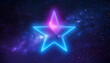 © hardvicore - Bright neon star glowing in dark starry sky. Cosmic scene. Space and astronomy concept.