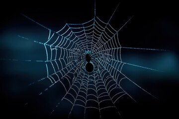 A detailed spider web with a spider in the center, showcasing intricate patterns against a dark background.
