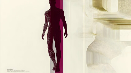 Wall Mural - abstract silhouette of a human figure with intricate linework and a geometric background