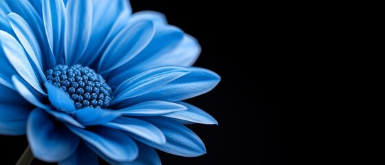 Poster -  Close-up of a blue flower against a black backdrop, blur effect in center