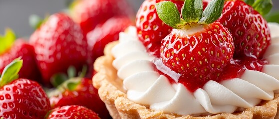 Poster - whipped cream and strawberries atop, bottom bearing identical garnishes