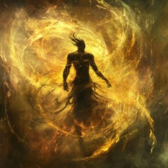 Wall Mural - devil with super powers, magical light in the dark, dark and extremely cruel night