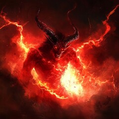 Wall Mural - Devil with super powers, magical light in the dark, dark and extremely cruel night
