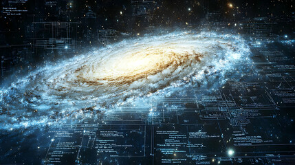 Wall Mural - Digital Galaxy: A Stunning Abstract Background with Code and Stars