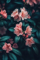 Canvas Print - A close-up shot of a cluster of pink flowers with green leaves