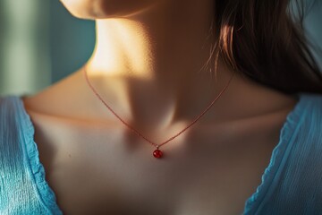 Canvas Print - A close-up shot of a woman wearing a necklace, providing an intimate view