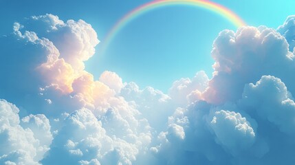 A Rainbow Arching Over Puffy Clouds in a Blue Sky