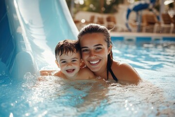 Poster - Mother and son enjoying time together in a swimming pool