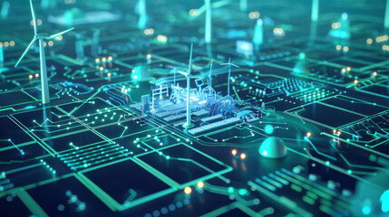 Wall Mural - a futuristic control center where ai systems optimize renewable energy grids, managing solar, wind, 