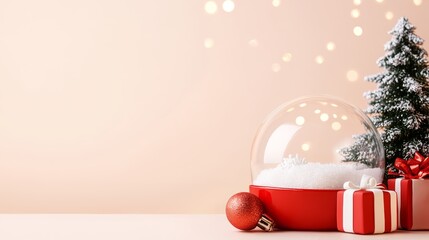 Wall Mural - christmas snow globe festive winter scene. new year and christmas background