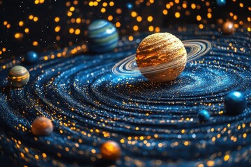 Wall Mural - majestic solar system diorama with hyperrealistic planets floating in cosmic void each celestial bod