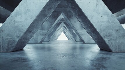 abstract concrete tunnel with triangular supports