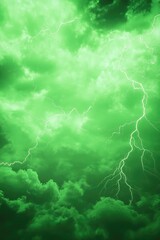 Wall Mural - a bright green sky filled with multiple lightning bolts