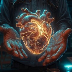 Wall Mural - the hands holding the heart were cracking and glowing, radiating supernatural energy