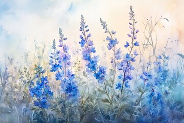 Poster - A beautiful arrangement of blue flowers growing in a green field