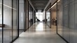 © Almultazam - Modern Office Hallway with Glass Partitions and Minimalist Design