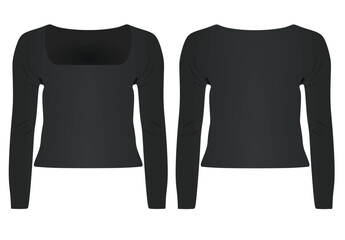 Wall Mural - Women black crop sweater with wide sleeve. vector illustration