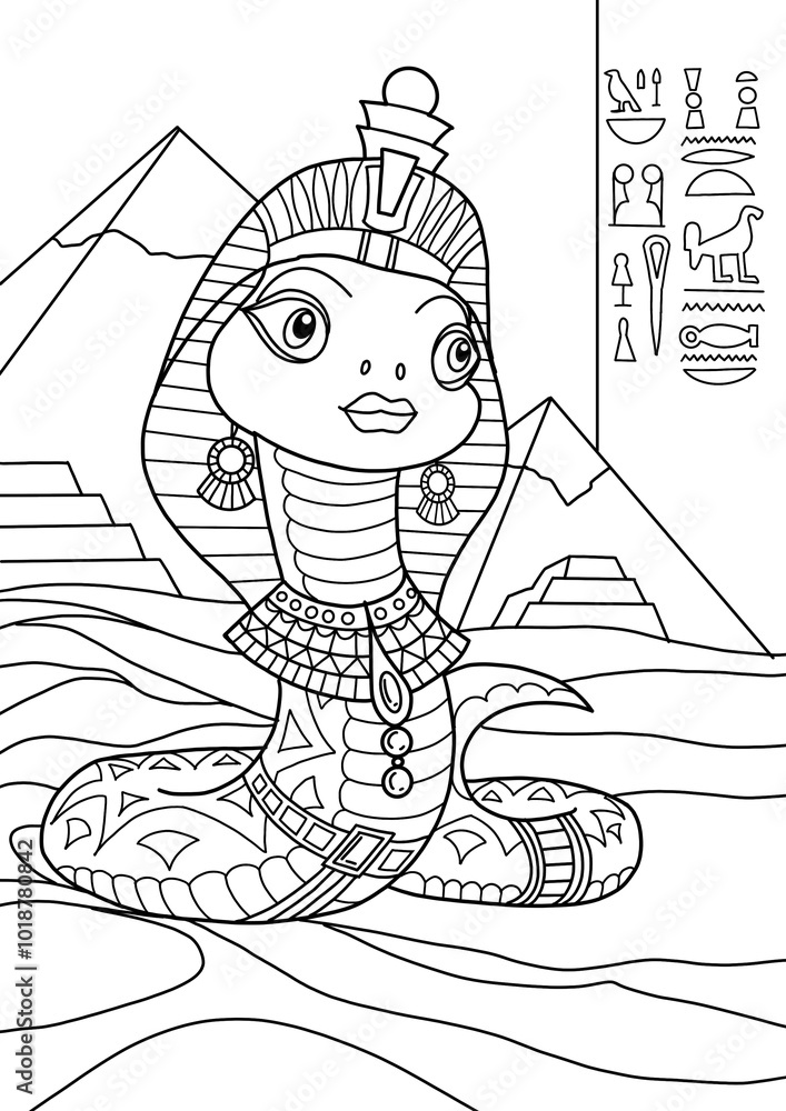 coloring page for children and adults snake cobra queen Cleopatra 2025 ...
