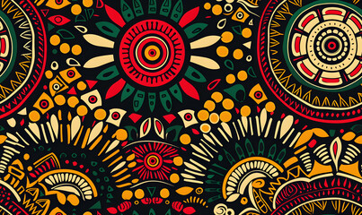 Wall Mural - african tribal seamless geometric pattern with colorful shapes and intricate mandala designs