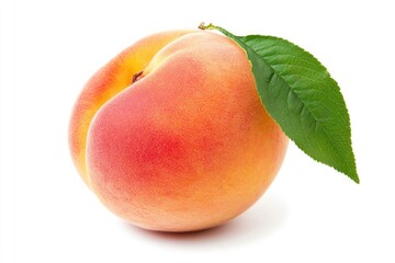 Canvas Print - A fresh peach with a leaf sitting on a white surface