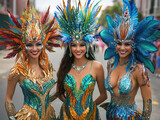 Creative Carnival party parade participant costumes images featuring elaborate and vibrant designs for parade goers