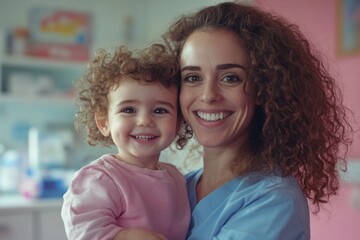 Sticker - A woman holds a child in her arms, a heartwarming moment of maternal love