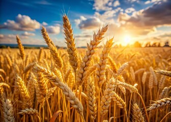 Wall Mural - Golden Wheat Stalks in a Sunlit Field Ready for Harvest During a Beautiful Summer Day in Nature