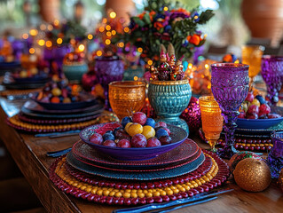 Elegant Carnival party table setting images featuring colorful and festive table decor to wow your guests