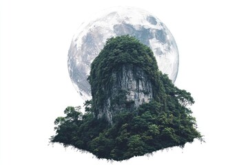 Wall Mural - a majestic mountain at night with a bright full moon shining in the background