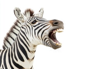 Canvas Print - A close-up view of a zebra's face with its mouth open, ideal for use in animal or wildlife-related projects