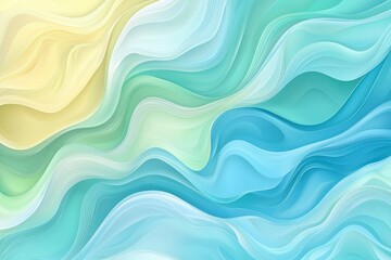 Wall Mural - abstract background with layered wavy lines in pastel blue, green, and yellow tones
