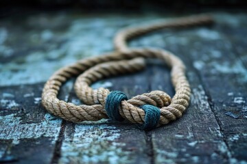 Canvas Print - A close-up view of a rope lying on a wooden table, suitable for use in various scenes and contexts