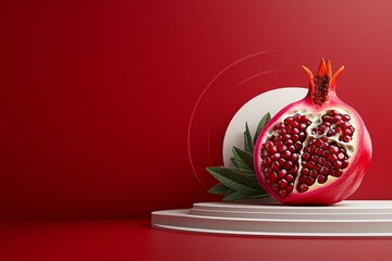 Aufkleber - Simple minimalist design of a sliced pomegranate, representing the rich antioxidant benefits in a clean, abstract form
