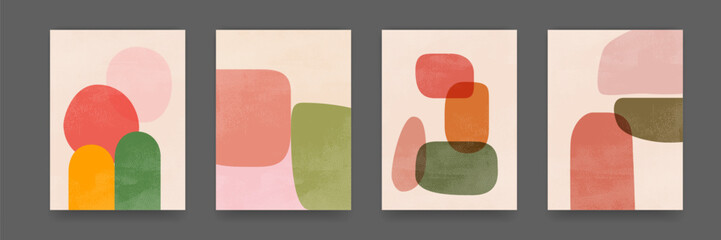 Poster - Abstract geometric art poster with boho shapes. Watercolor painted illustration with earthtone pastel color	
