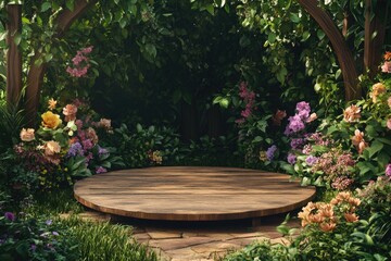 Poster - A rustic wooden table adorned with fresh flowers and foliage, ideal for outdoor events or nature-inspired settings