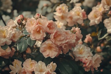 Wall Mural - A bouquet of pink flowers surrounded by green leaves