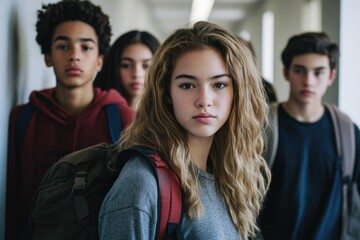 Wall Mural - A group of young people standing side by side, possibly at an event or celebration