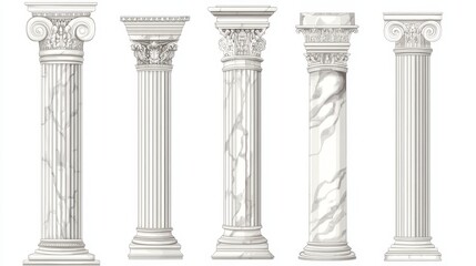 Wall Mural - vector illustrations of ancient rome or greece marble columns. architectural set of classic columnar