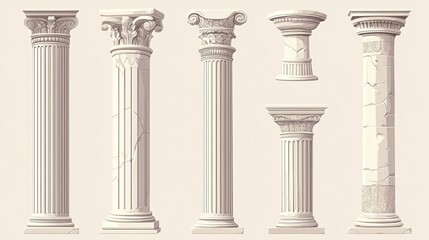 Wall Mural - vector illustrations of ancient rome or greece marble columns. architectural set of classic columnar
