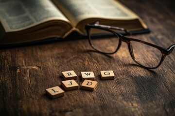 Poster - A pair of reading glasses and an open book sit on a table, perfect for a quiet moment of reading